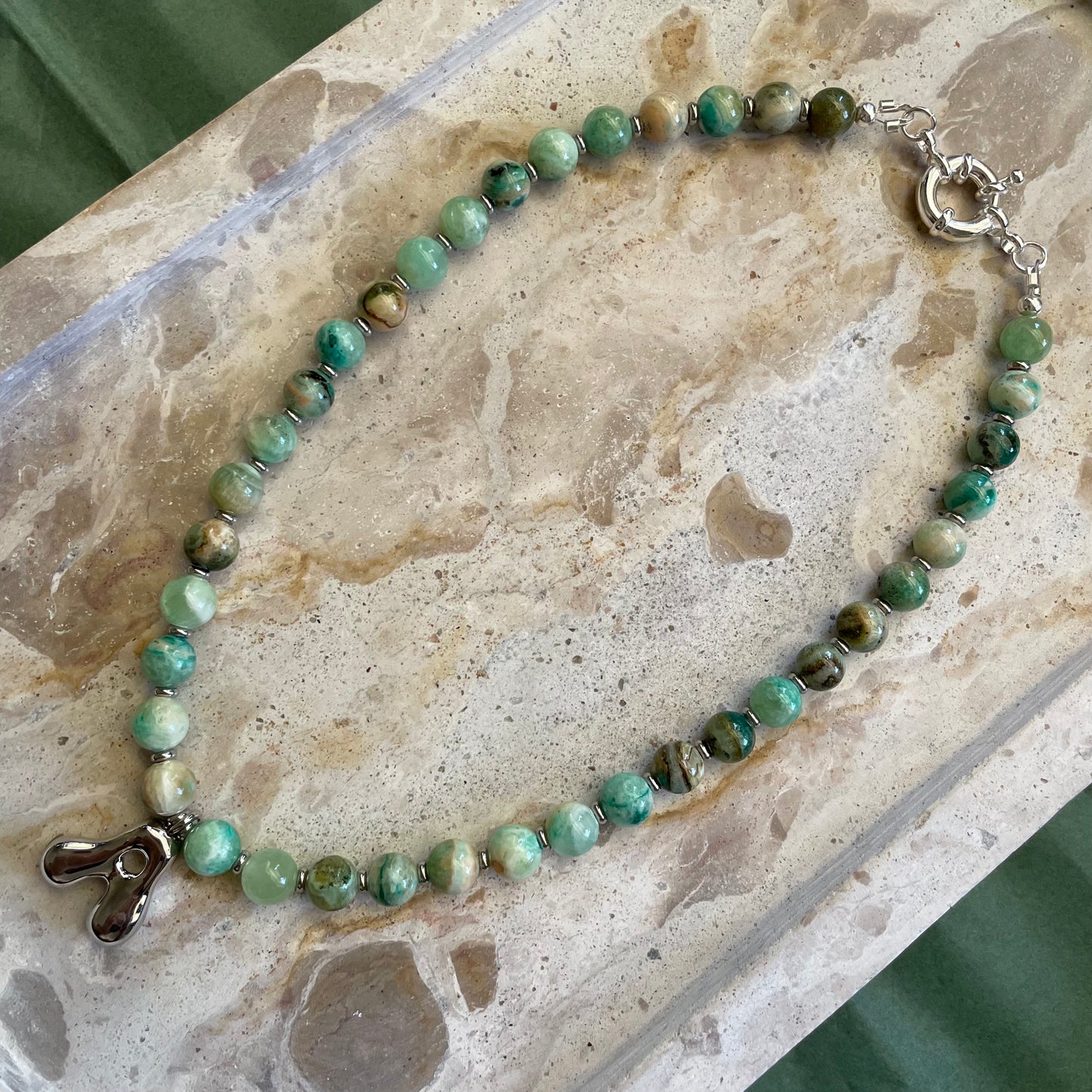 ZUNI INITIAL SILVER - GREEN ANGELITE