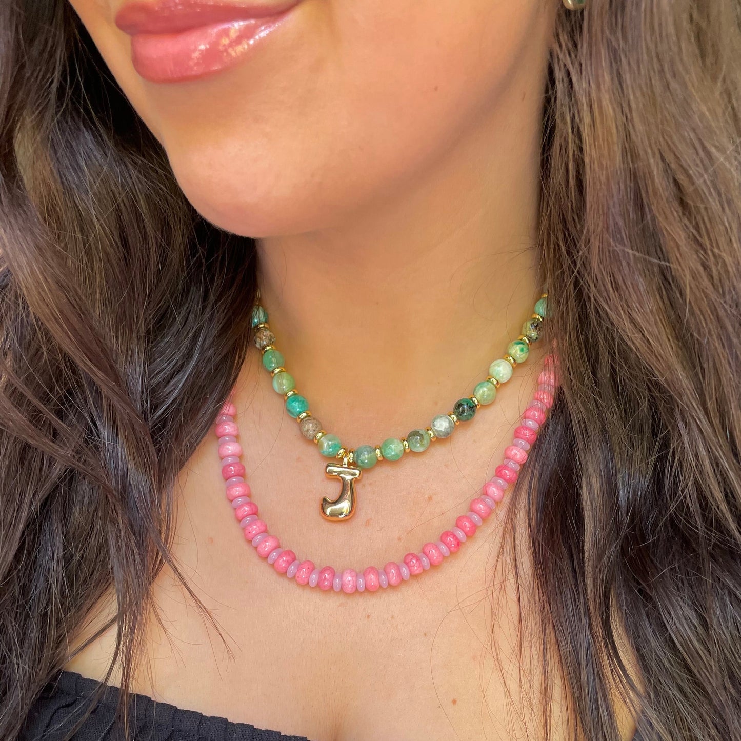 ZUNI INITIAL GOLD - GREEN ANGELITE