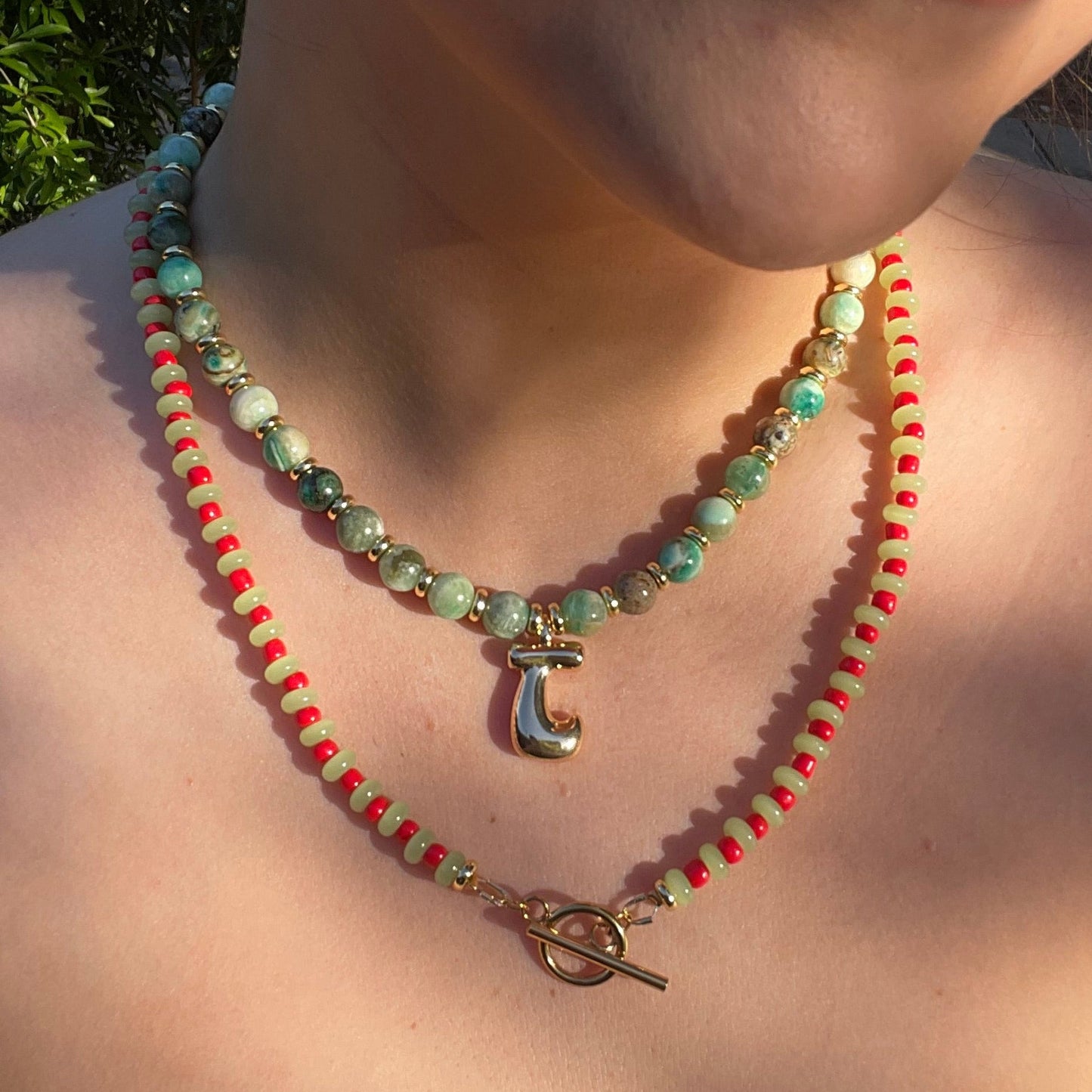 ZUNI INITIAL GOLD - GREEN ANGELITE