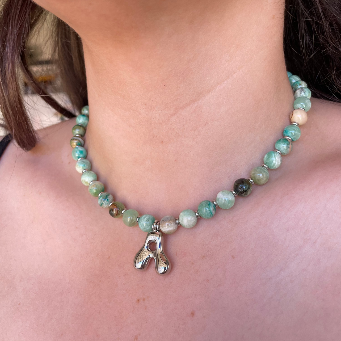 ZUNI INITIAL SILVER - GREEN ANGELITE